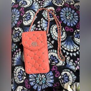 Stylish Coral Quilted Phone Crossbody Bag